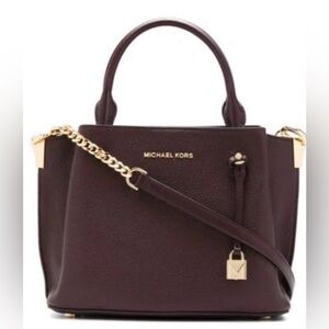 Michael Kors Arielle Pebbled Leather Satchel Crossbody Bag In Red Wine